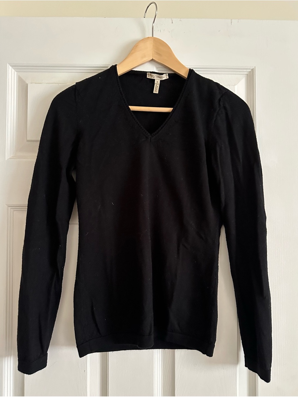 Women's Black V-Neck Sweater, 100% Merino Wool